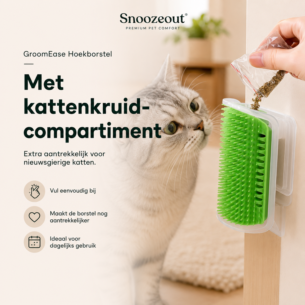 Zelfmassage-Hoekborstel voor Katten met Kattenkruid