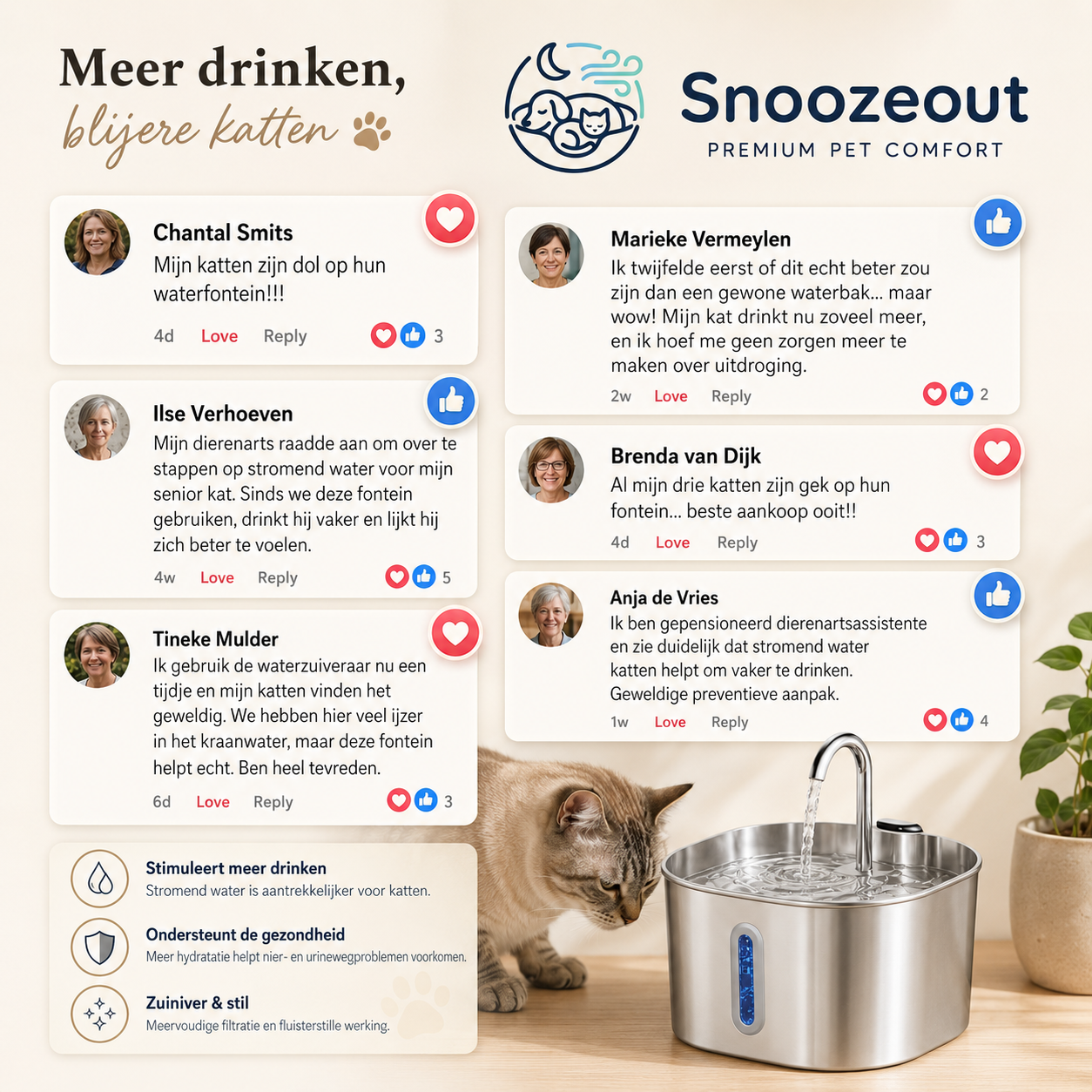 Stromende Drinkfontein voor Katten