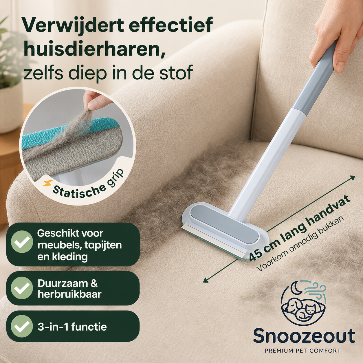 3-in-1 Haarverwijderaar voor Meubels & Kleding